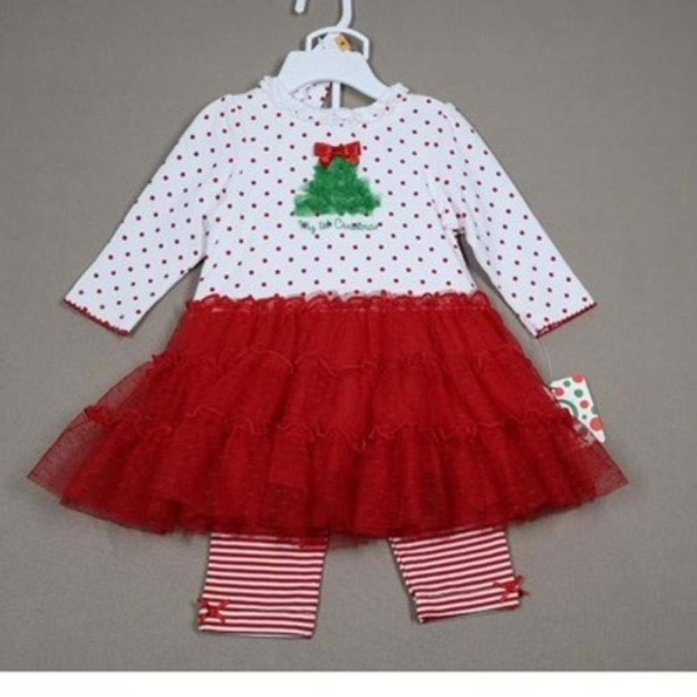 Little Me Red Baby Girls 1st Christmas Dress/Legging Set with Headband - 12M